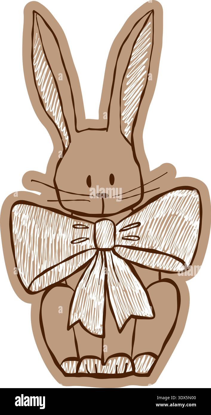 Cute Easter bunny with bow in pastel crayon style. Stock Vector