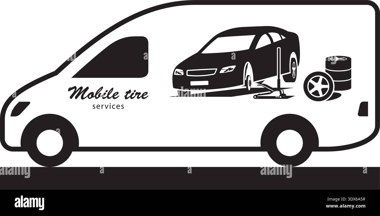 Mobile car tire change service – vector illustration Stock Vector