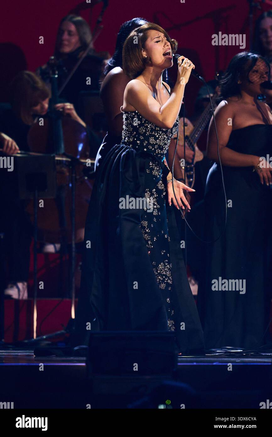 Raye England Raye performs during the Brit Awards 2026 in Manchester, England ...