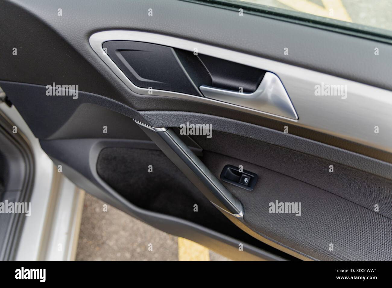 Modern Car Door Interior Handle Detail Stock Photo