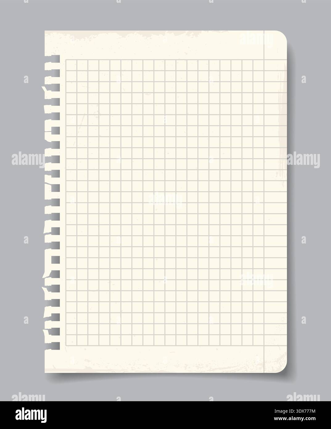 Torn squared notebook page on grey background. Vector illustration Stock Vector