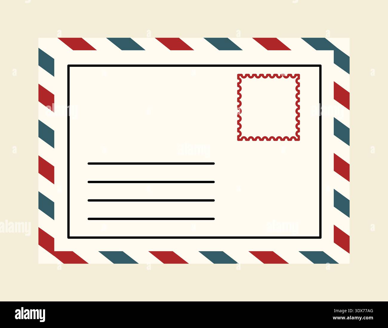 Vintage postcard with airmail border. Vector illustration Stock Vector