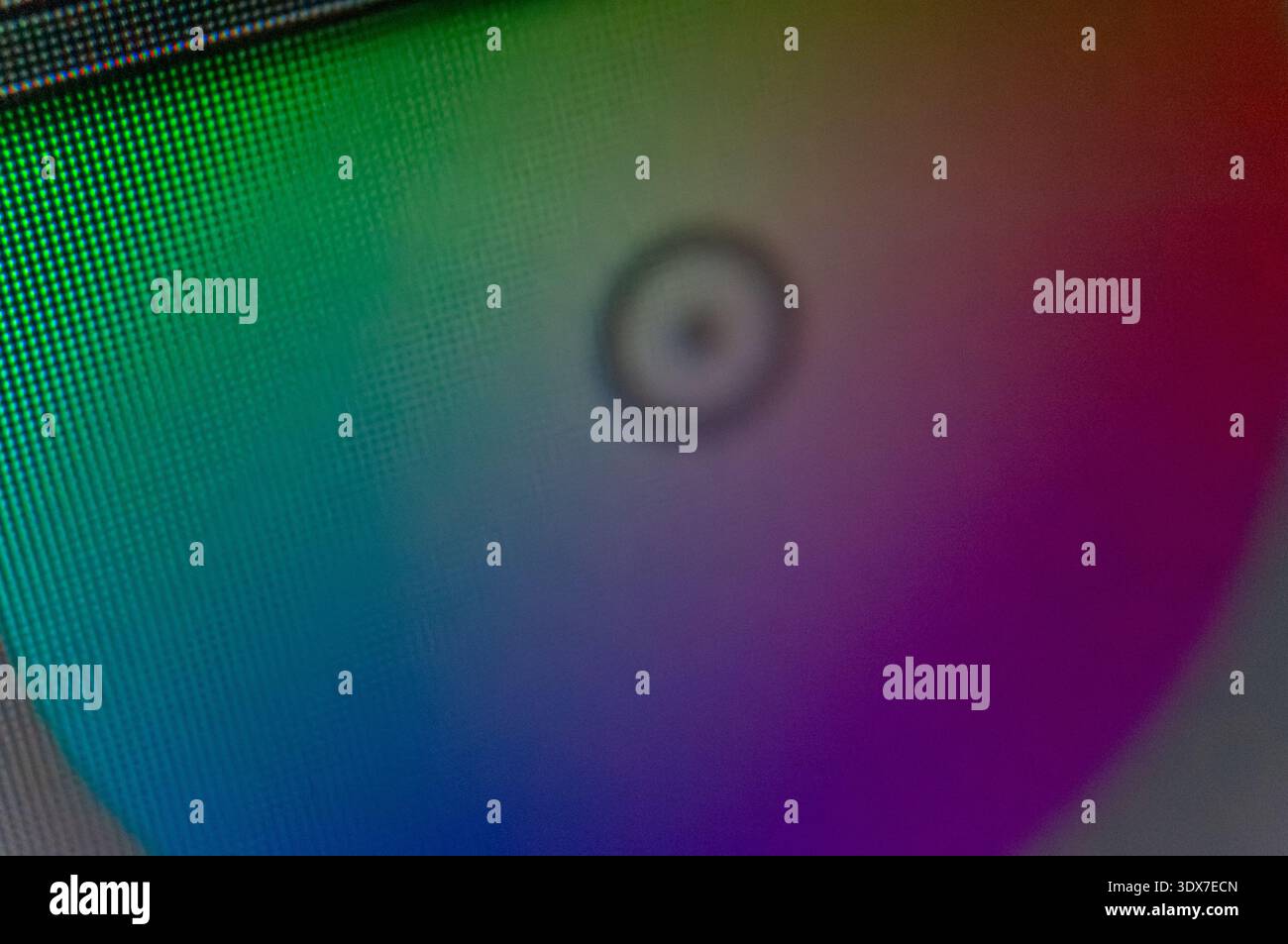 Macro selective focus of a computer screen color wheel's pixelated ...