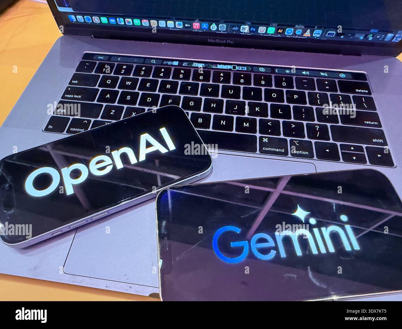 OpenAI and Google Gemini logos on digital screens. This editorial image ...