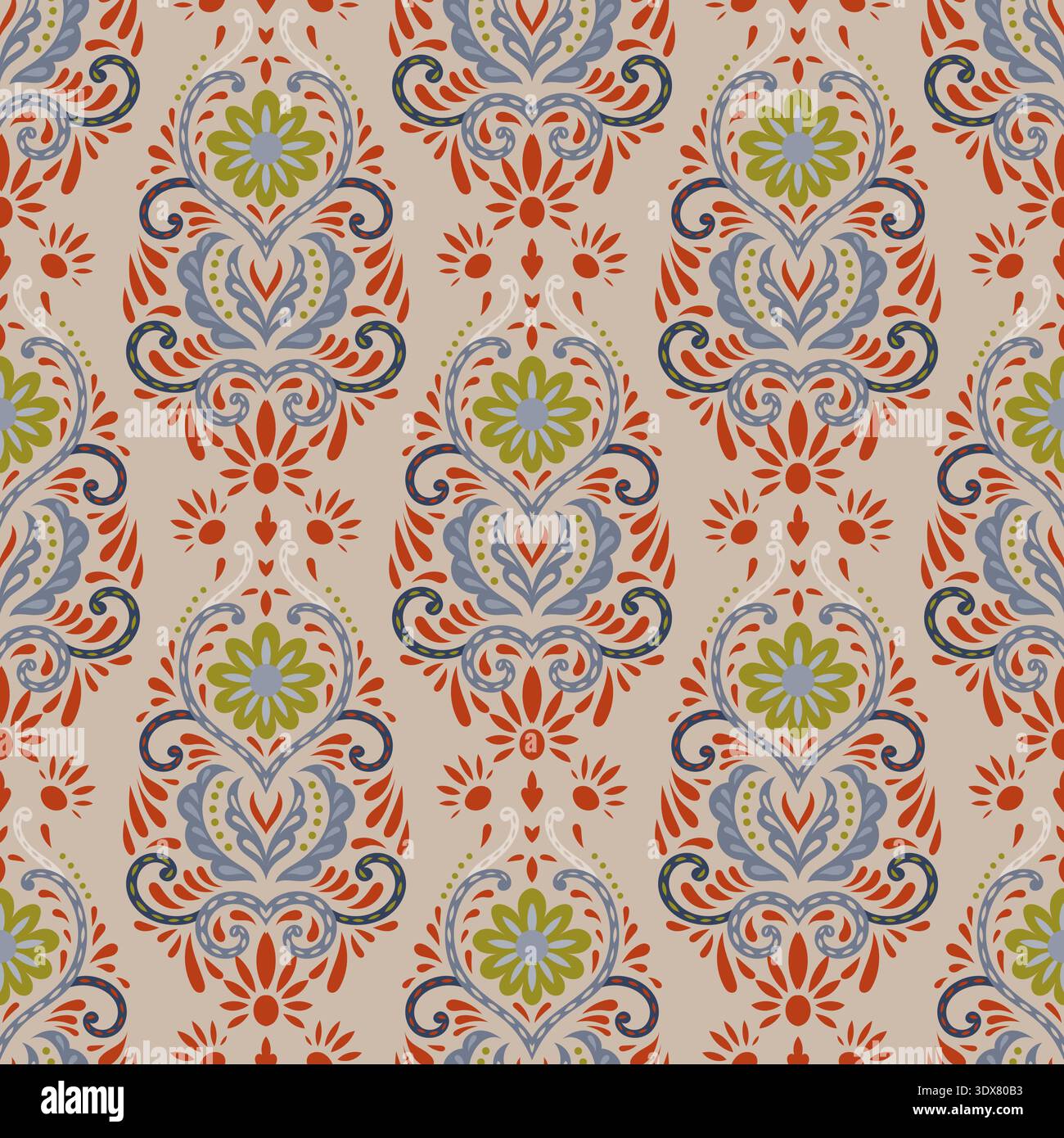 Vibrant Boho Floral Damask Sand Pattern Stock Vector
