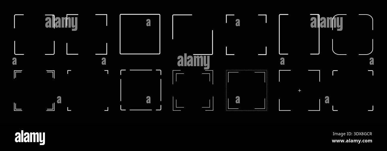 Minimal QR Code Square Frame Corner Set on Black Stock Vector