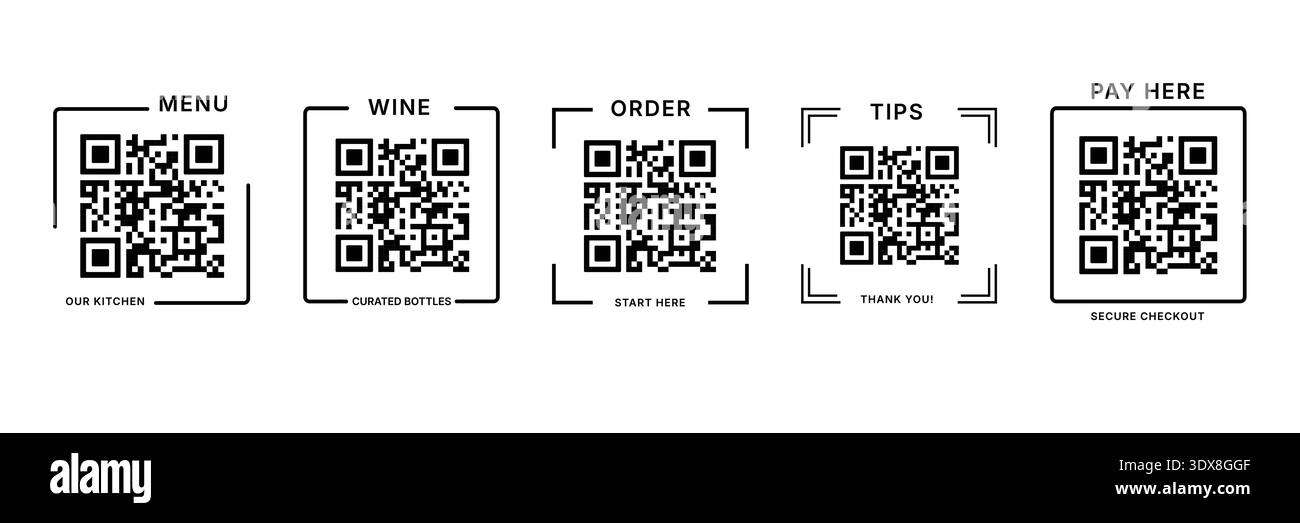 Restaurant QR Code Frame Set for Menu Order and Payment Stock Vector