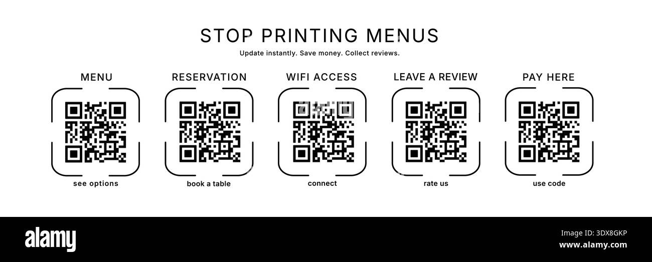 Minimal QR Code Frame Set for Restaurant Use Stock Vector