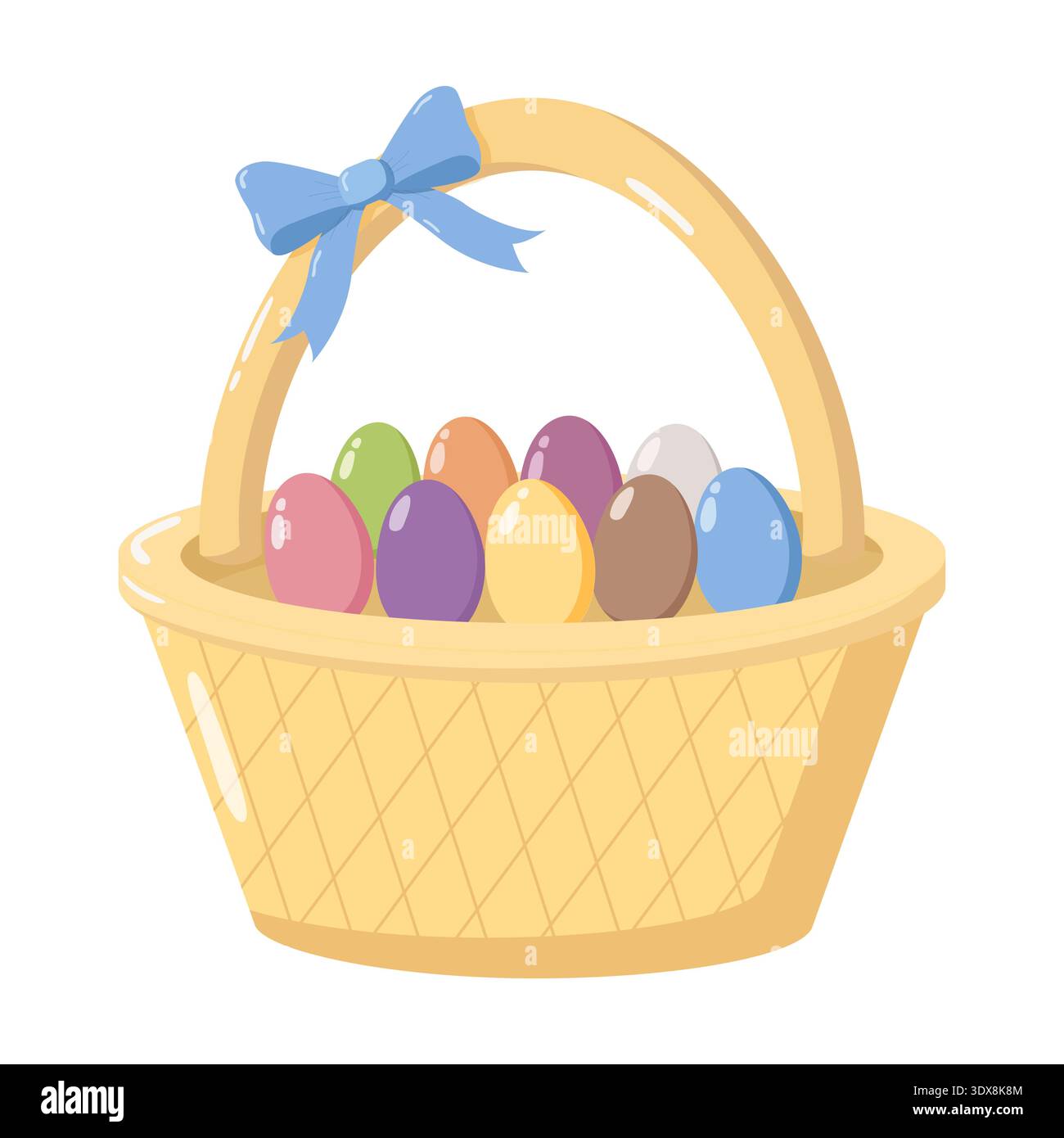 Easter Basket with Colorful Eggs Stock Vector