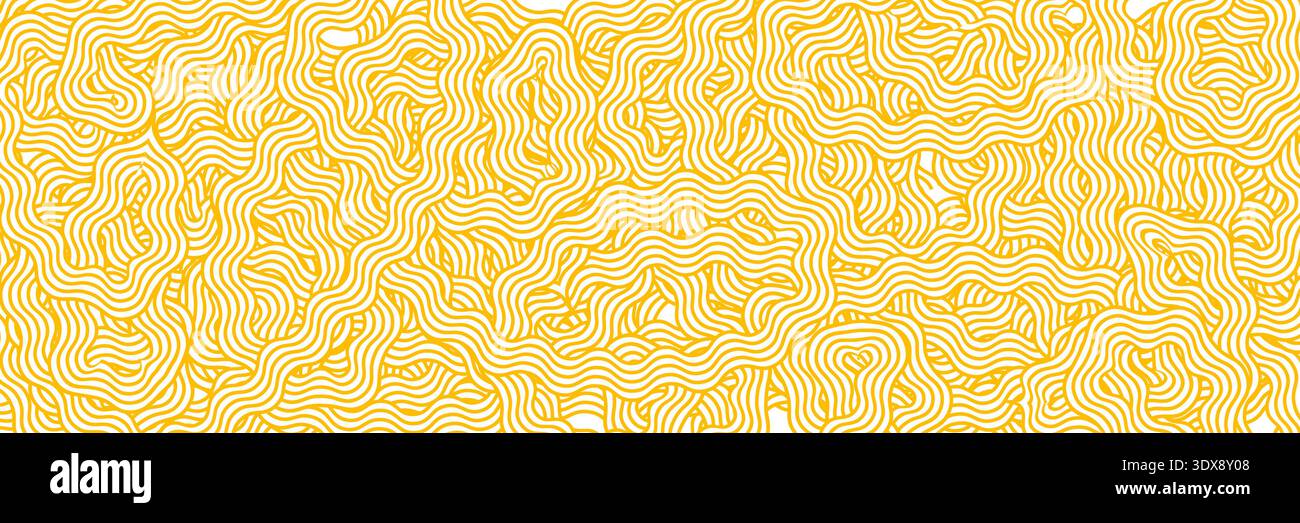 Yellow ramen soup texture background. Asian instant noodle, pasta or spaghetti. Japanese, Chinese wavy design. Background abstract food illustration Stock Vector