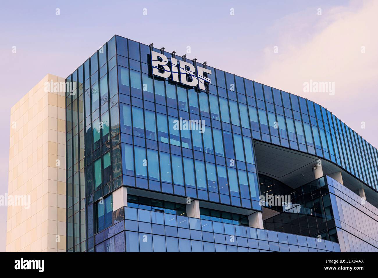 2 December 2025, Bahrain, Manama: BIBF building showing modern glass ...