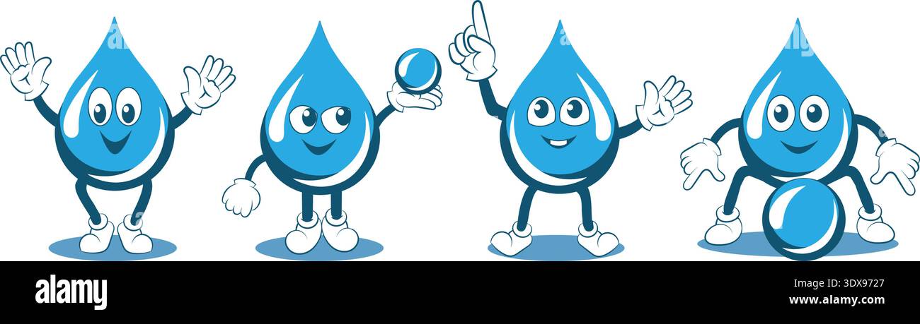 Joyful water drop characters Stock Vector