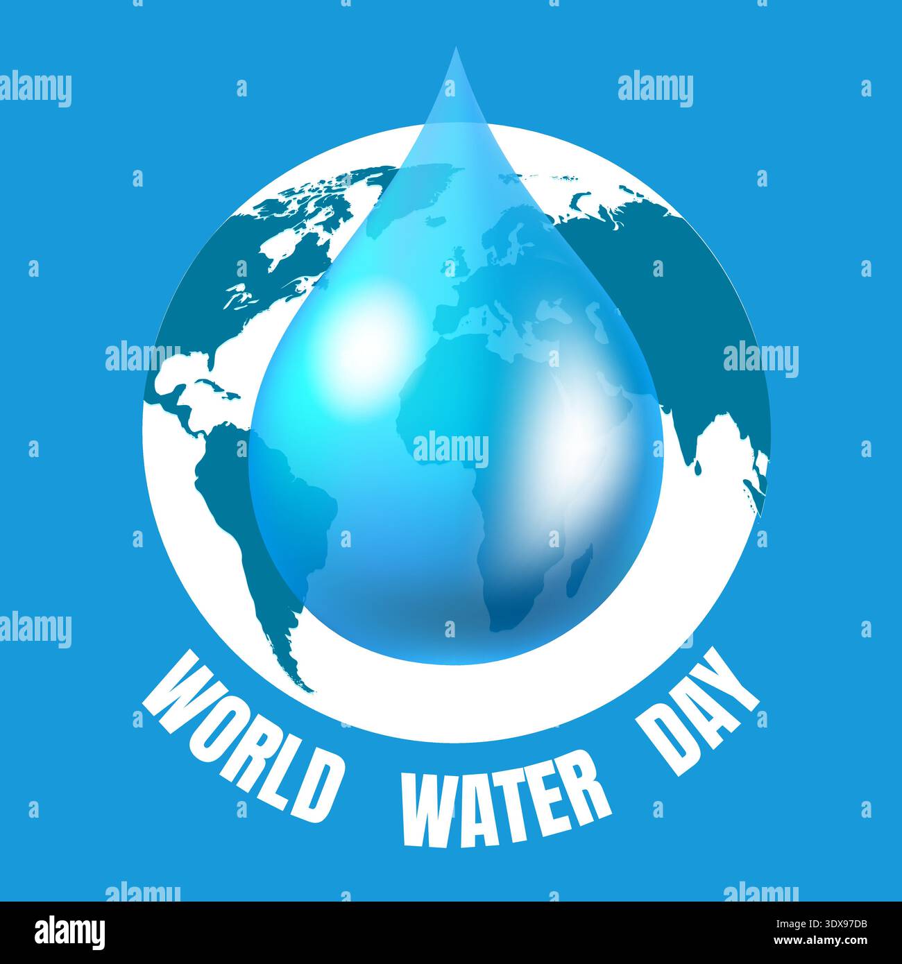 Water blue drop on globe background Stock Vector