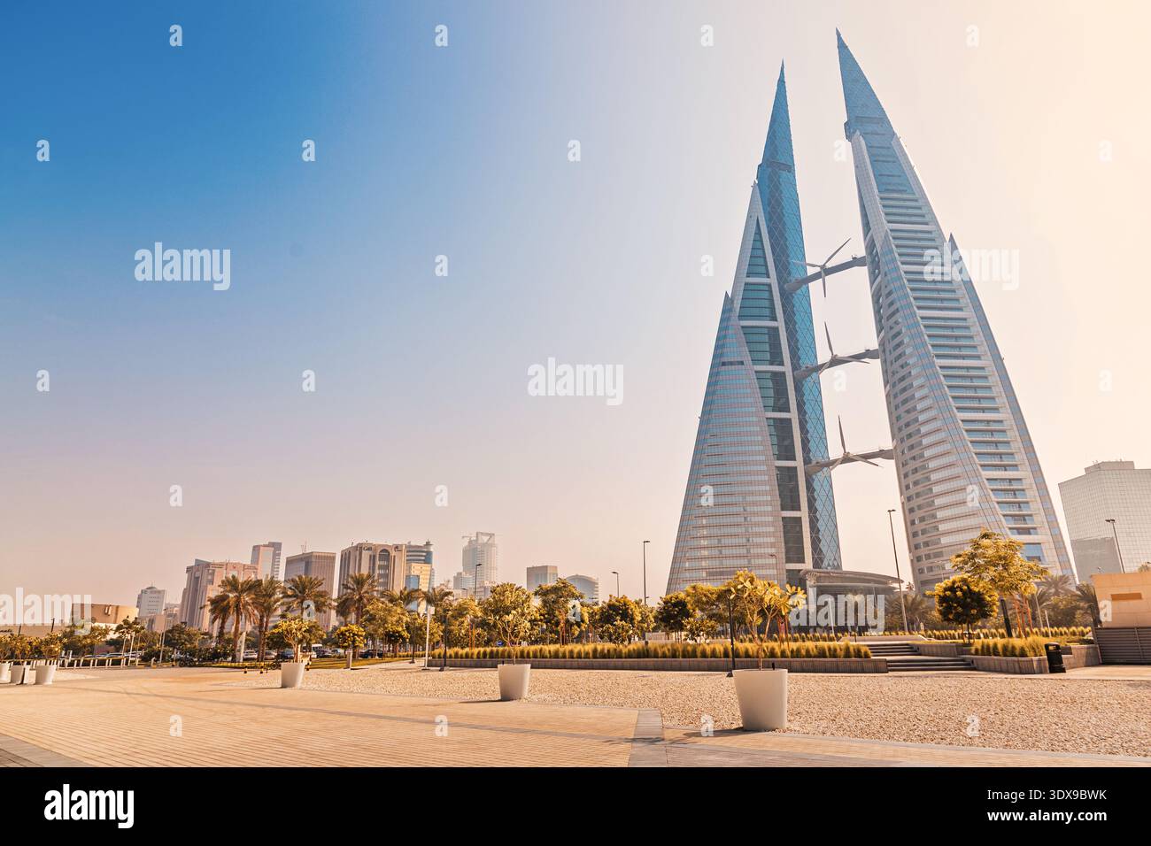 2 December 2025, Bahrain, Manama: World Trade Center towers feature a ...