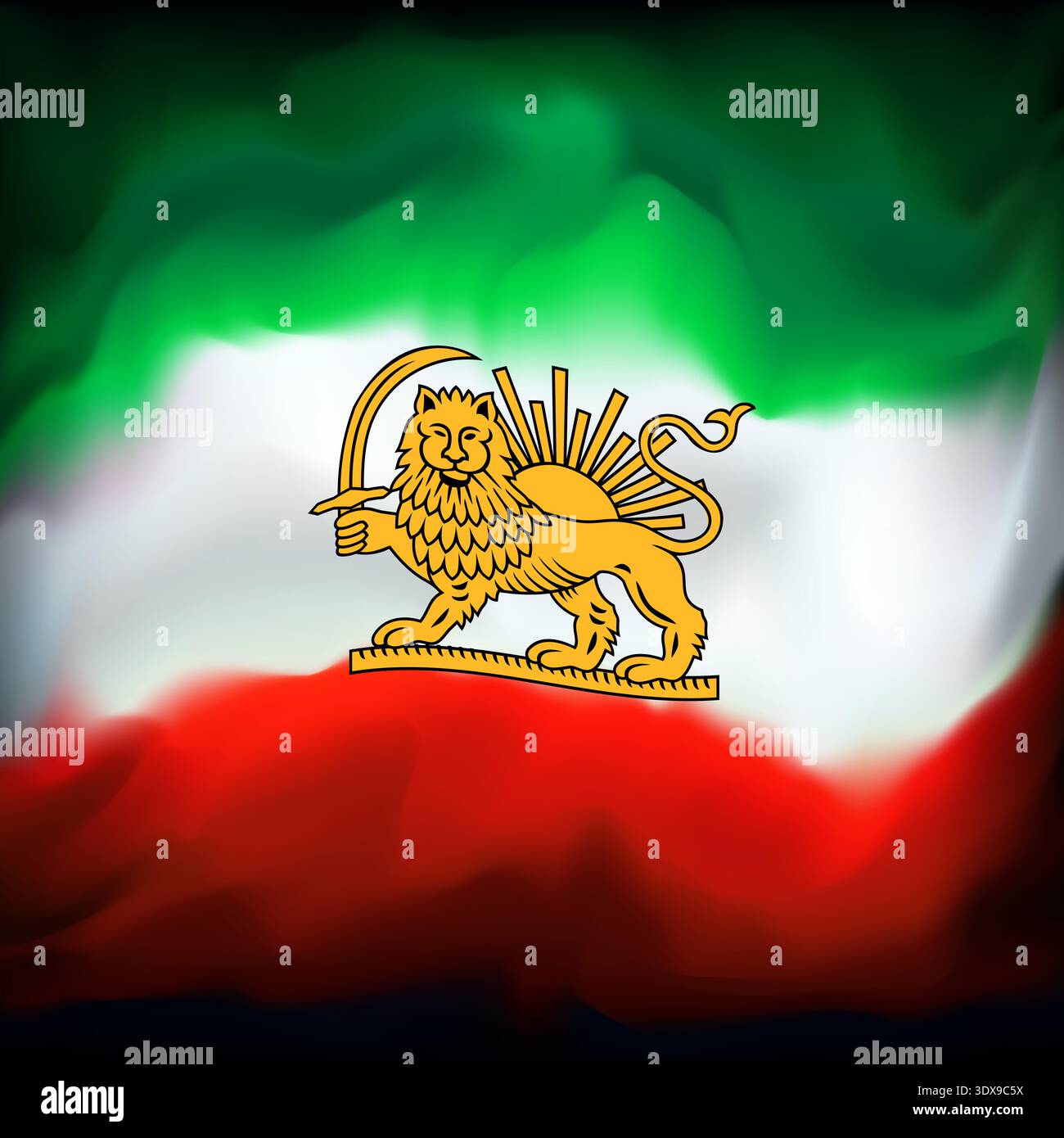 Waving flag of iran lion and sun, grunge tricolor background. Iranian protest, revolution, riot. Template for patriotic protest banner poster, flyer Stock Vector