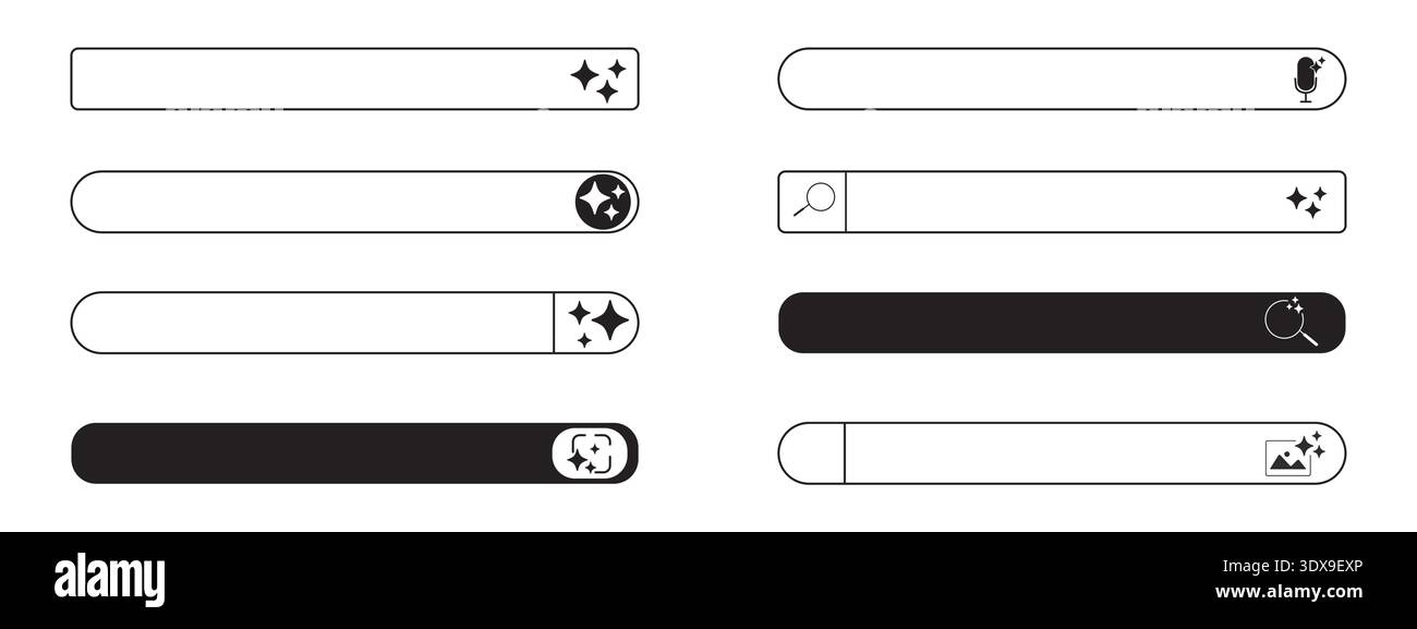 Interface AI generate a prompt. Browser window with generate bar set. AI bar design. Artificial intelligence technology for digital content . Vector illustration Stock Vector