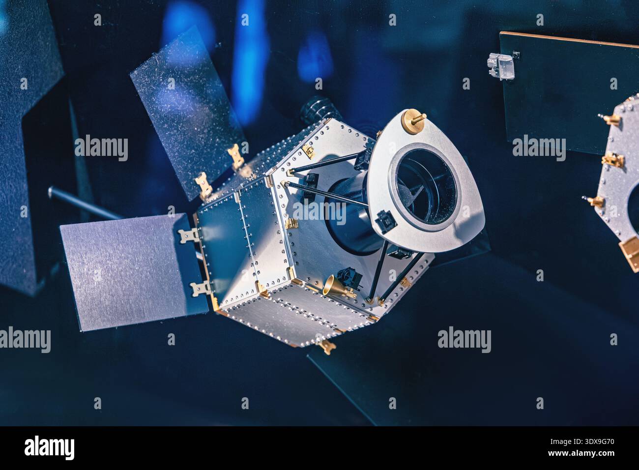 Stellite Instruments Advanced satellite model in dark environment, deploying solar panels ...