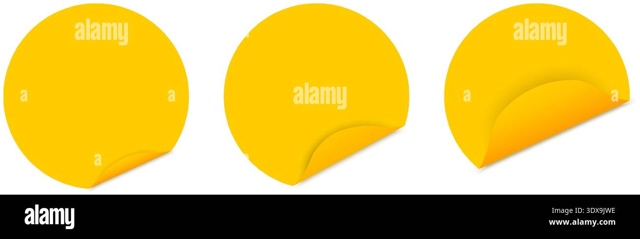 Tacky Edges Set of round yellow stickers with turned back sticky edges isolated on ...