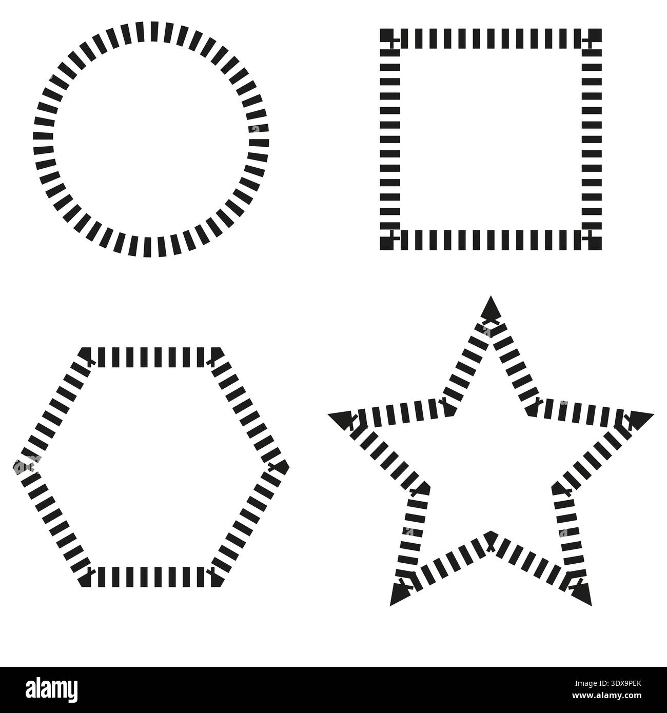 Dashed frames icon. Geometric border Vector. Square circle shapes. Isolated white background. Professional geometric asset. EPS 10. Stock Vector
