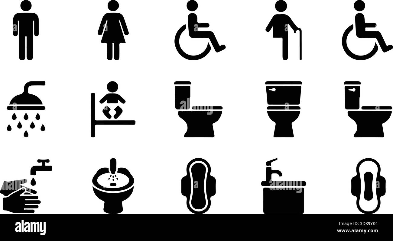 toilet vector icons set, male or female restroom wc Stock Vector Image ...