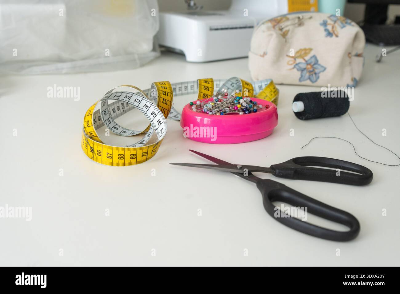 Sewing Machine and Tailoring Tools on White Background Stock Photo - Alamy
