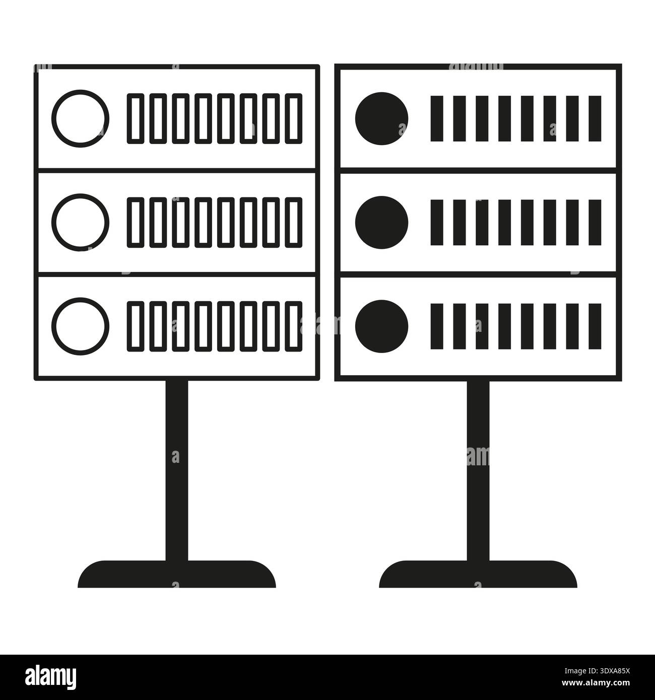 Server cluster icons. Data center vector. Hosting rack symbol. Network hardware. EPS 10. Stock Vector