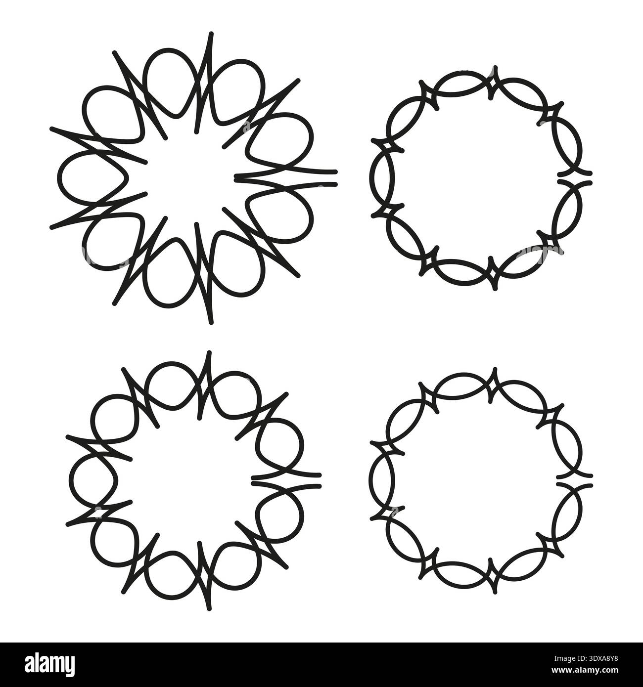 Spiky circle frame. Thorn border set. Round wire Vector. Sharp edge shape. EPS 10. Stock Vector
