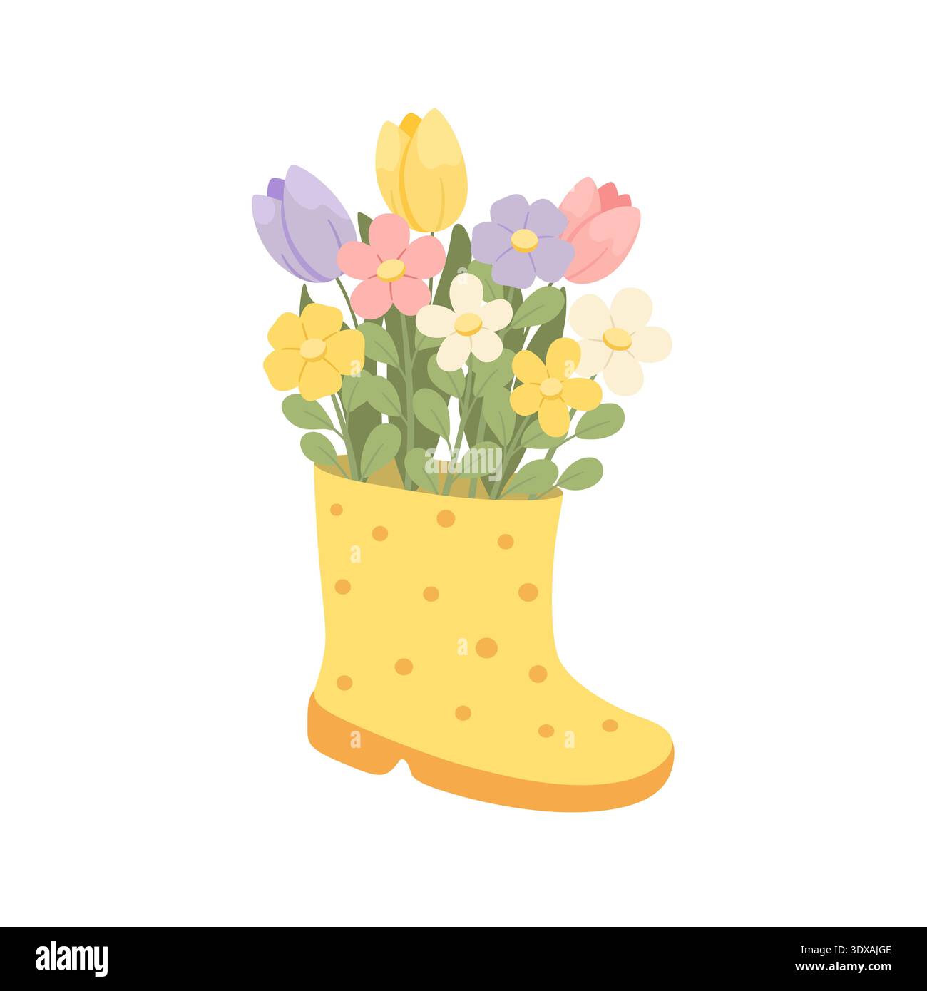 Spring Flowers In Yellow Boot Stock Vector