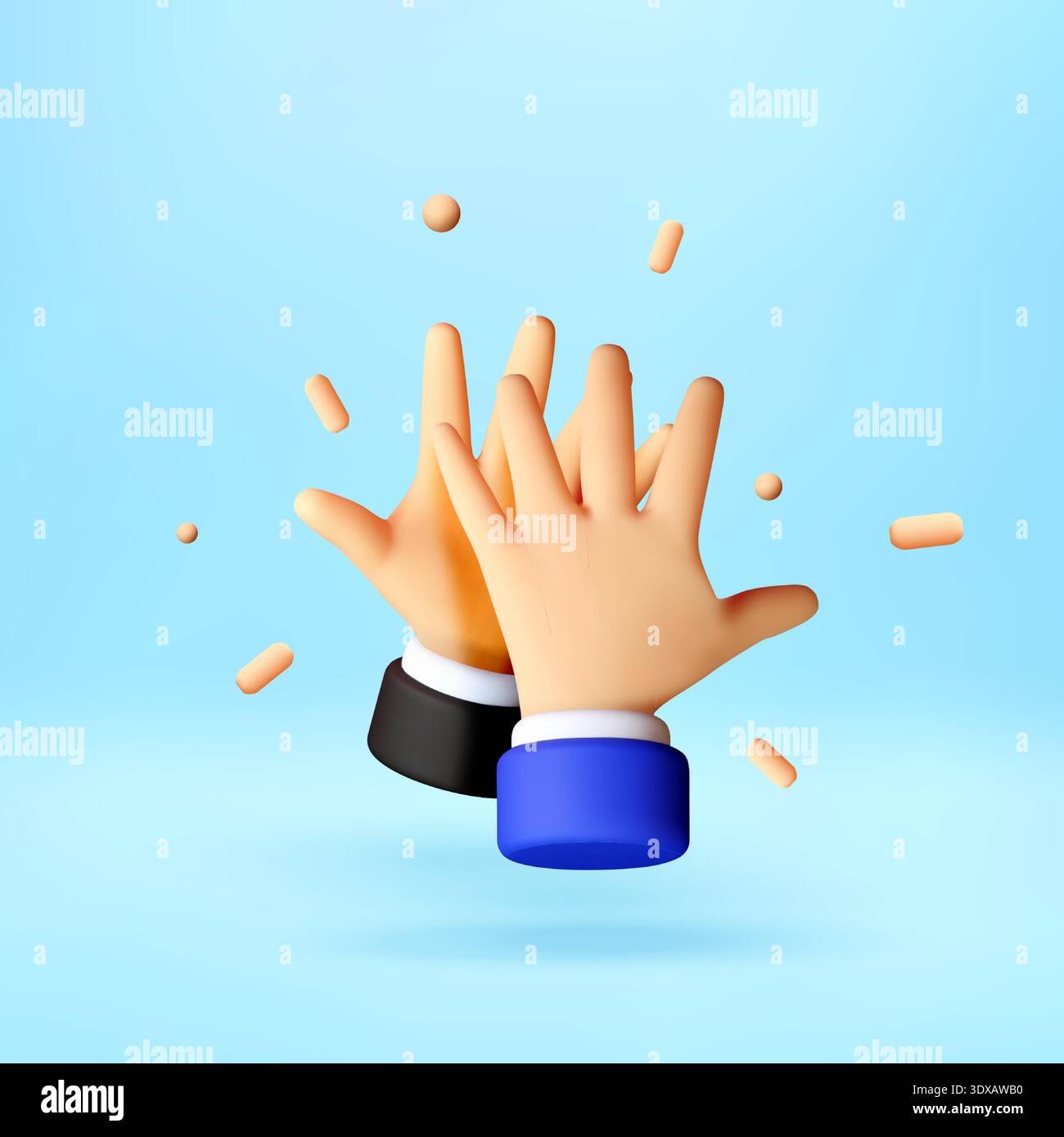 3D Human hands giving high five with confetti Stock Vector