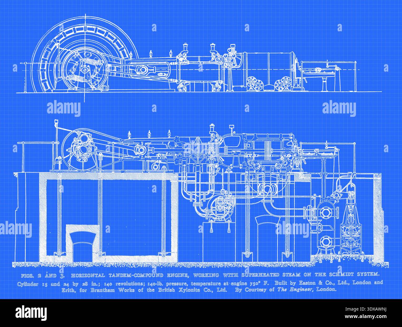 Detailed technical drawing illustrating a horizontal tandem compound ...