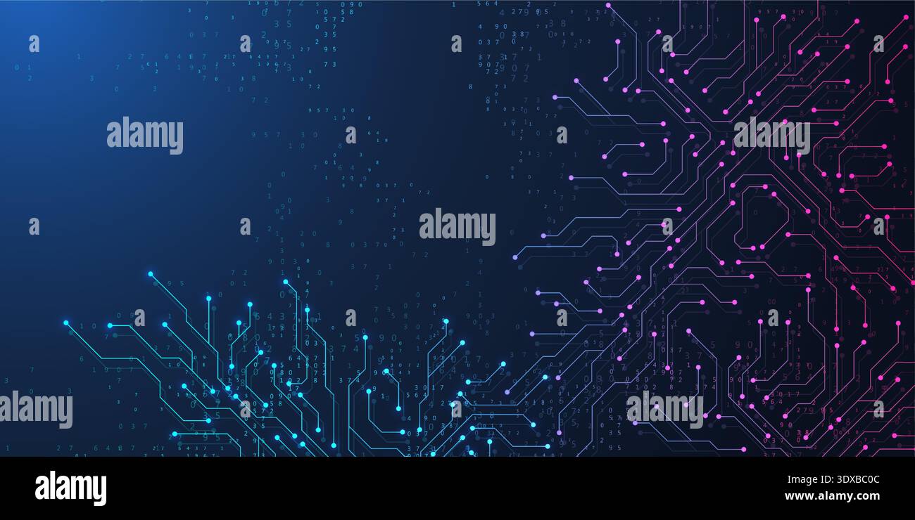 Circuit board digital abstract background. Motherboard technology texture design. AI semiconductor and computer processor on tech bg. Vector Stock Vector