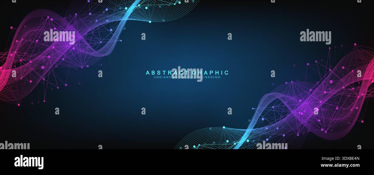 Abstract tech network connection dots. Digital background and big data technology. Blue background with plexus lines effect. Geometric background with Stock Vector
