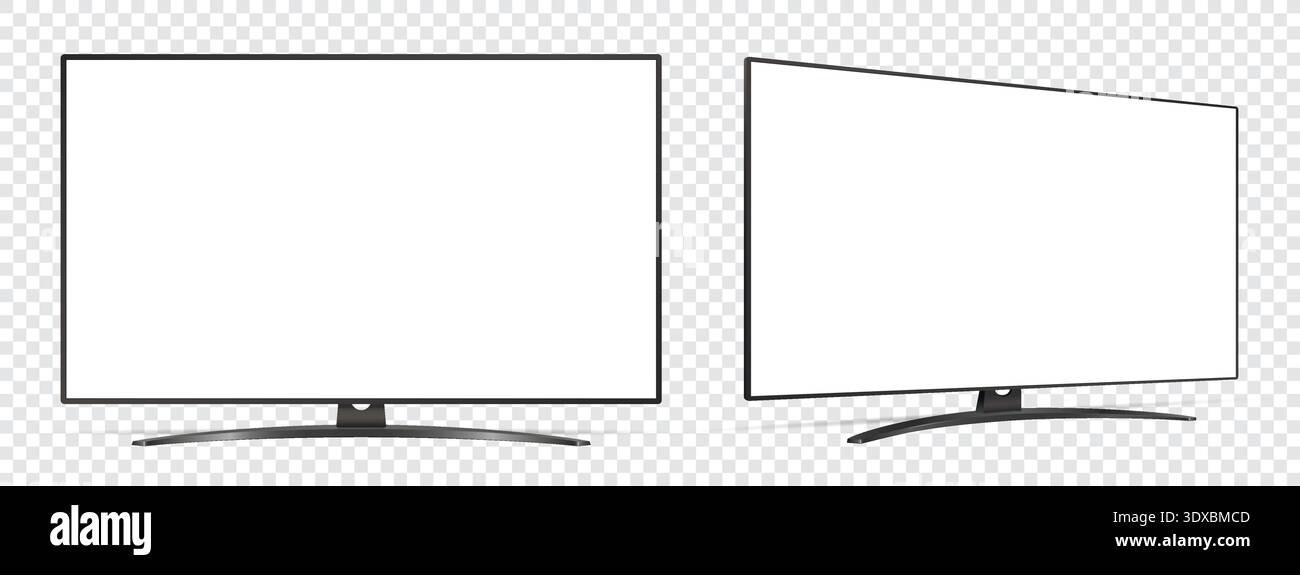 Mockup of smart tv. Front and side view with white empty screen on ...