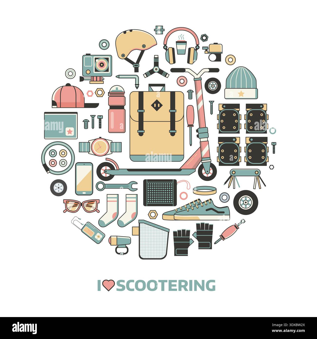 I Love Scooter Circle Print Stock Vector