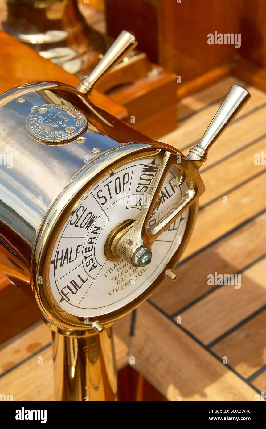 Brass Engine Order Telegraph On Wooden Ship Deck Nautical Maritime ...