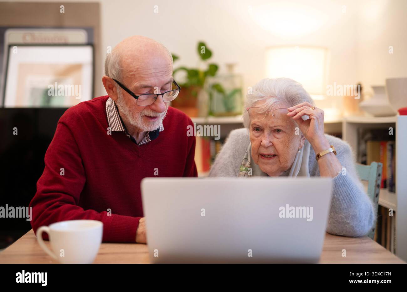 Old people having problem with laptop. Old people having problem with laptop. Digital literacy. model released Stock Photo