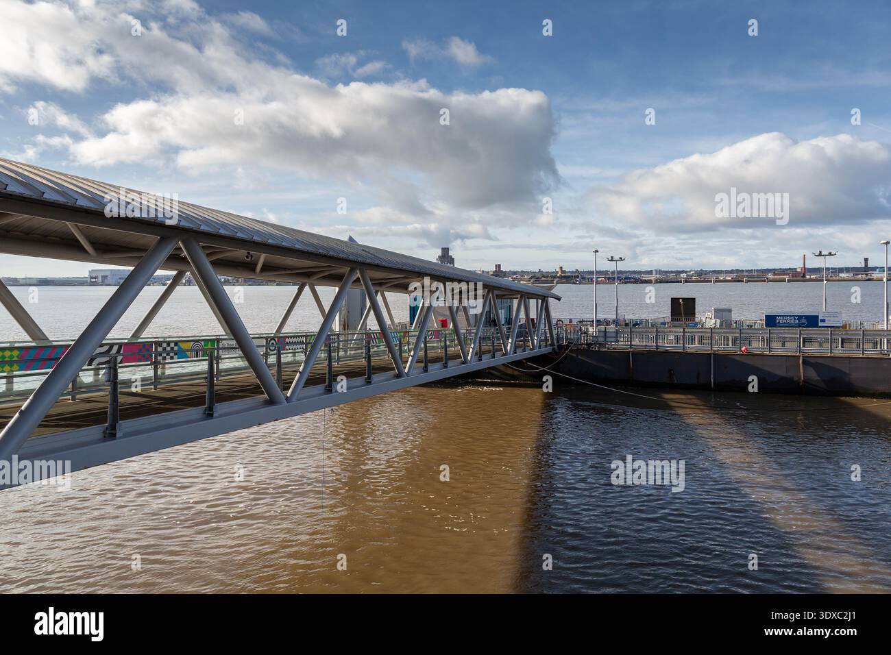 Liverpool, UK, February 14 2026: Pedestrian ramp to Pier Head ferry ...