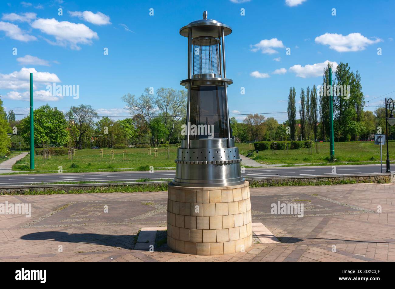 Lamp of Miner in 10:1 scale, monument Lampa górnicza. Tychy, Poland. Stock Photo