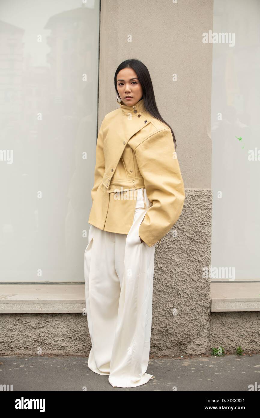 Guests arriving at Sportmax Fashionshow during Milan Fashionweek AW 26 Stock Photo