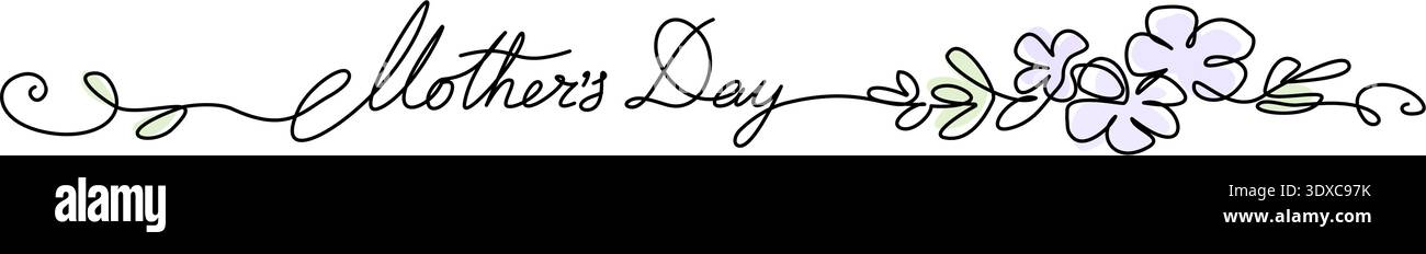 Happy Mothers Day card with one line spring flowers. Continuous one line drawing Stock Vector