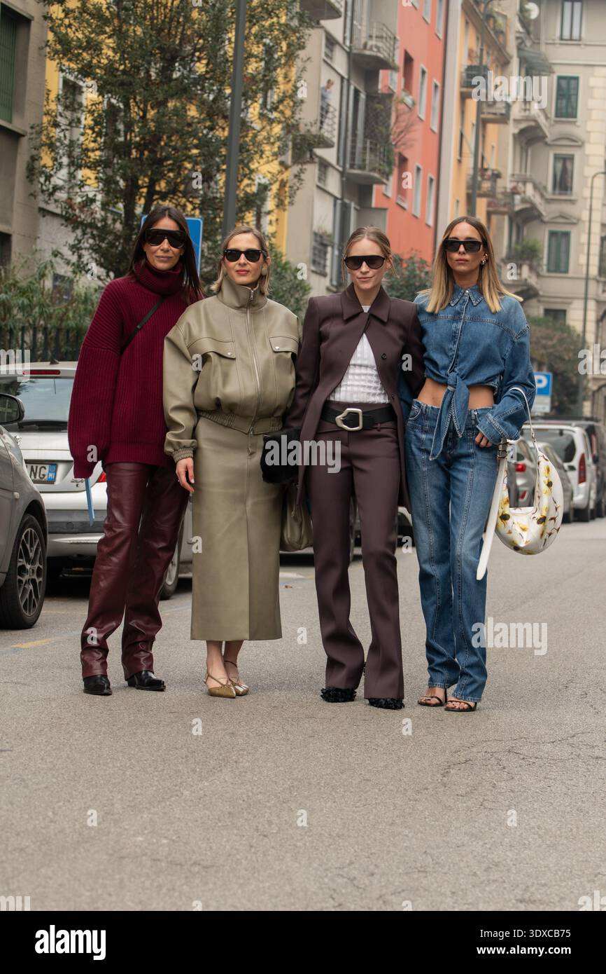 Guests arriving at Sportmax Fashionshow during Milan Fashionweek AW 26 Stock Photo