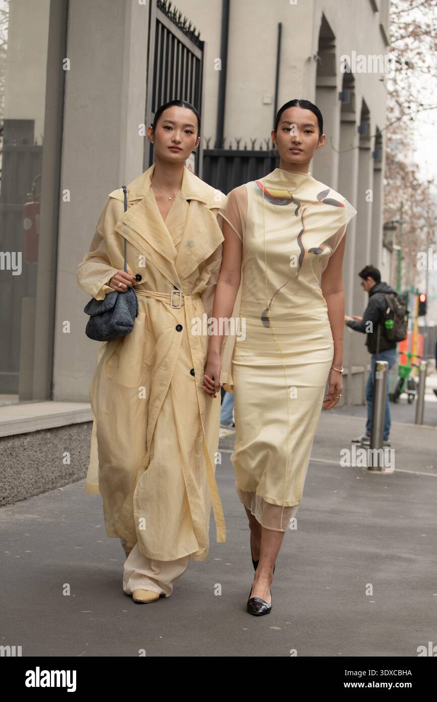 Guests arriving at Sportmax Fashionshow during Milan Fashionweek AW 26 Stock Photo