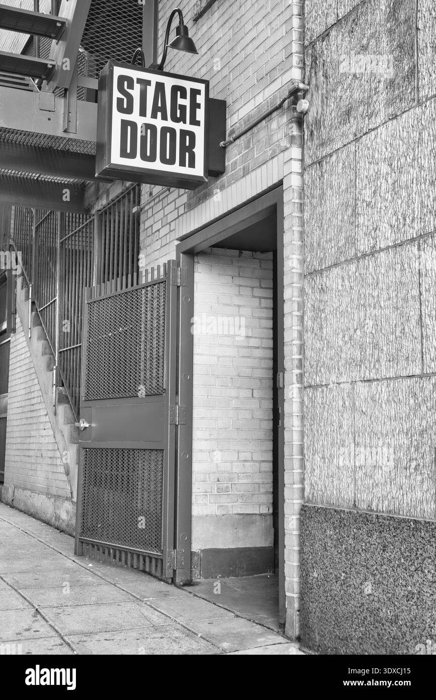 Black & White Stage door sign behind an old theater Stock Photo