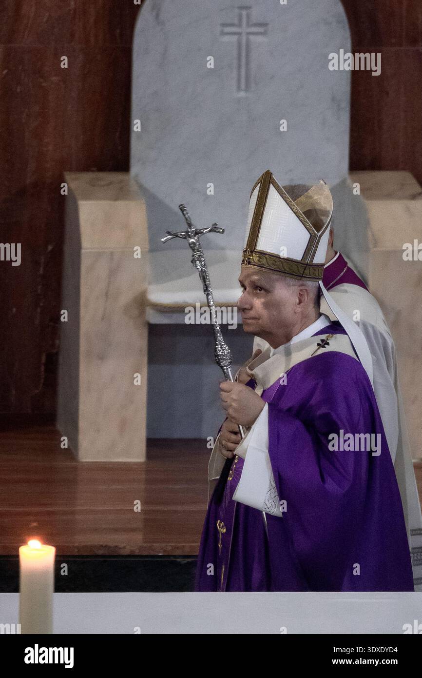 Pope Leo XIV celebrates a mass during his visit to the parish of the ...