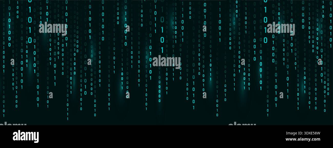 Glowing programming symbols. Futuristic abstract backdrop for cyber technology. Green binary Rain code matrix. Vector illustration Stock Vector