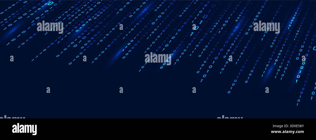 Blue abstract background with binary code Rain. Matrix for computer technology. Cyber security and futuristic depth in science fiction art. Vector Stock Vector