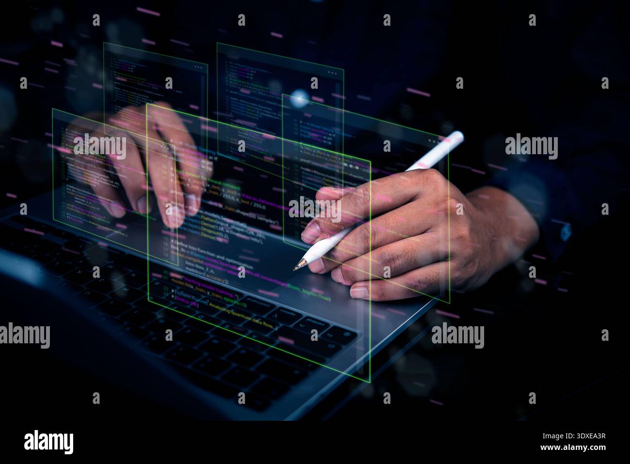 Developer hand programming code. Programmer working laptop coding ...