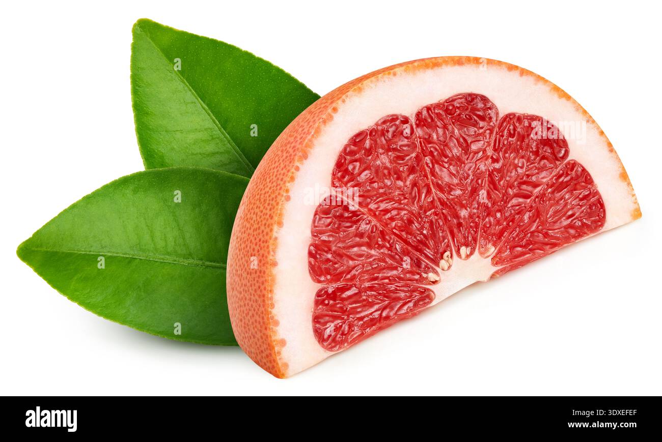 Grapefruit fruit with leaves isolate. Grapefruit on white. Grapefruit clipping path. Stock Photo