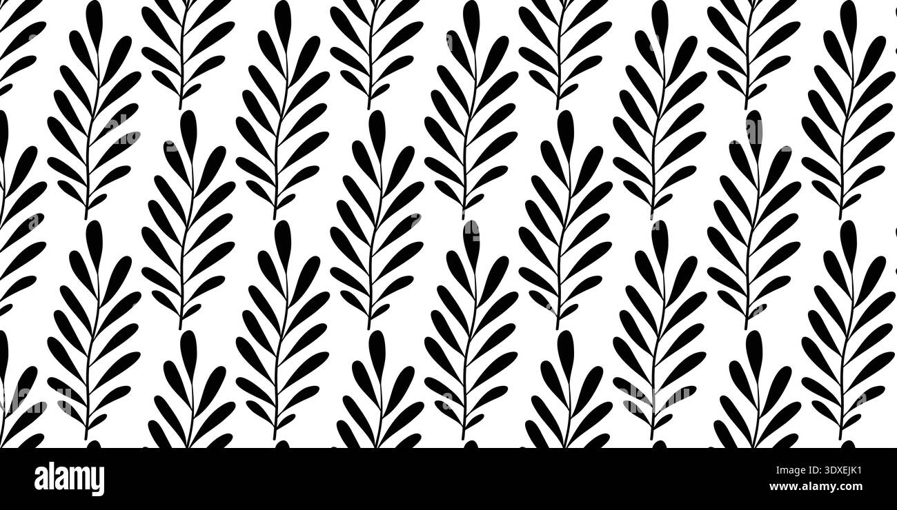 Seamless Botanical Fern Leaf Pattern with Repeating Black Plant ...