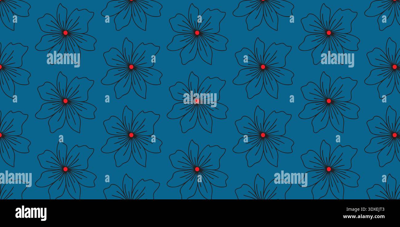 Blue Floral Seamless Pattern Background for Textile Fabric Wallpaper Packaging Design Stock Vector